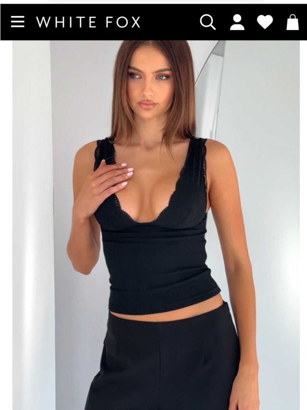 White Fox Black Lace Ribbed Cami size medium